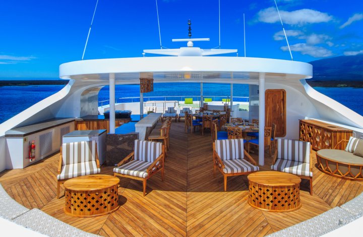 Sky deck of a luxury catamaran on a sunny day