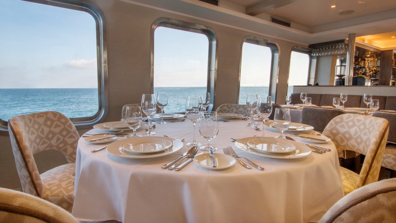 Luxury dining room on a small chartered yacht