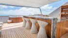 Sundeck and bar on a luxury yacht in the Galapagos on a sunny day