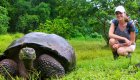 woman with giant tortoise galapagos